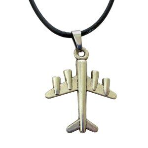 New Airplane Pendant Necklace With 18" to 20" Black Cord Aviation Jewelry Gift